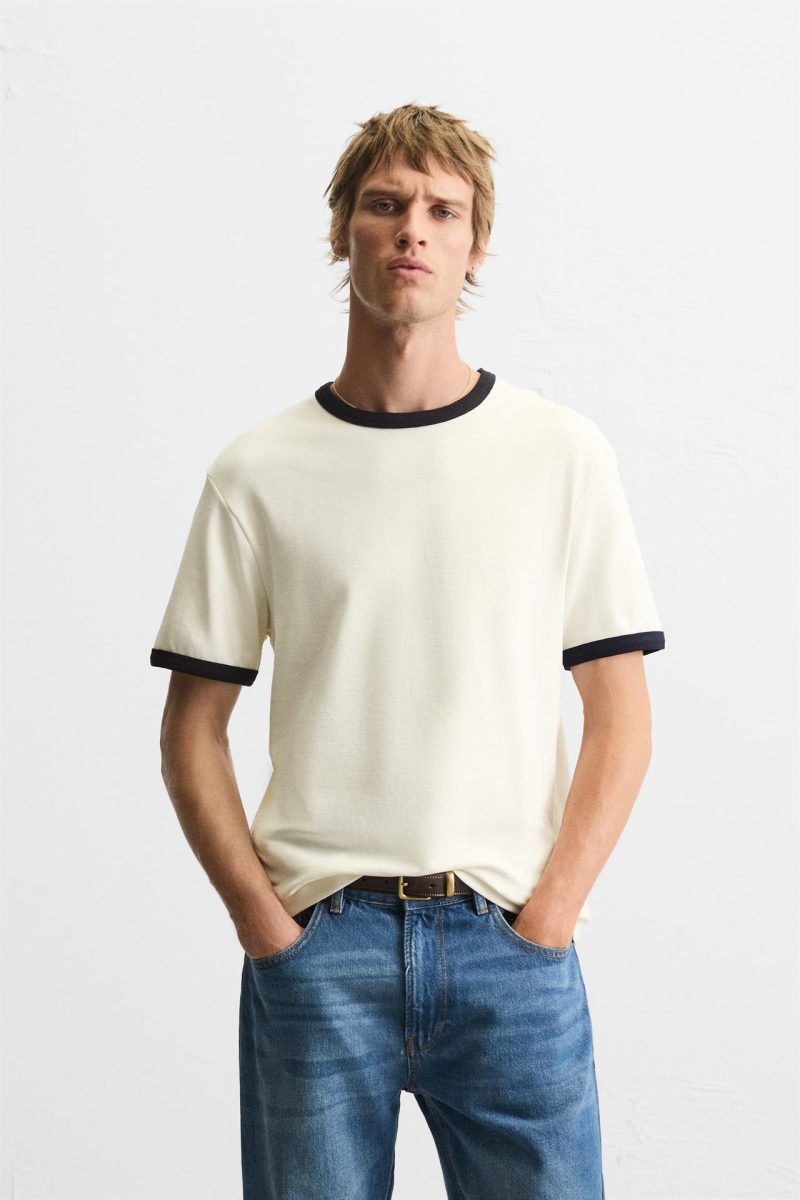 BASIC RUFFLED T-SHIRT WITH CONTRAST TRIM