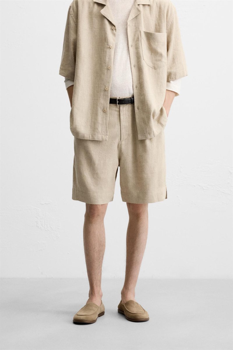 LOOSE LINEN BERMUDA SHORTS WITH VISCOSE
