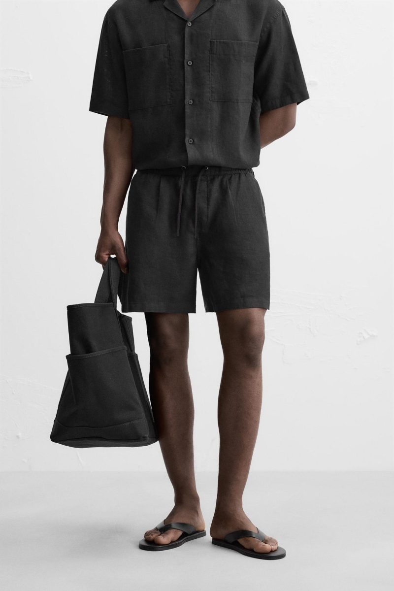 LINEN SHORTS - BLACK